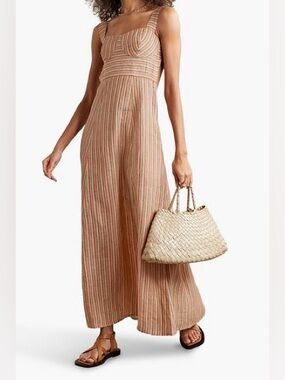 EMPORIO SIRENUSE Azzurra cutout striped linen maxi dress
